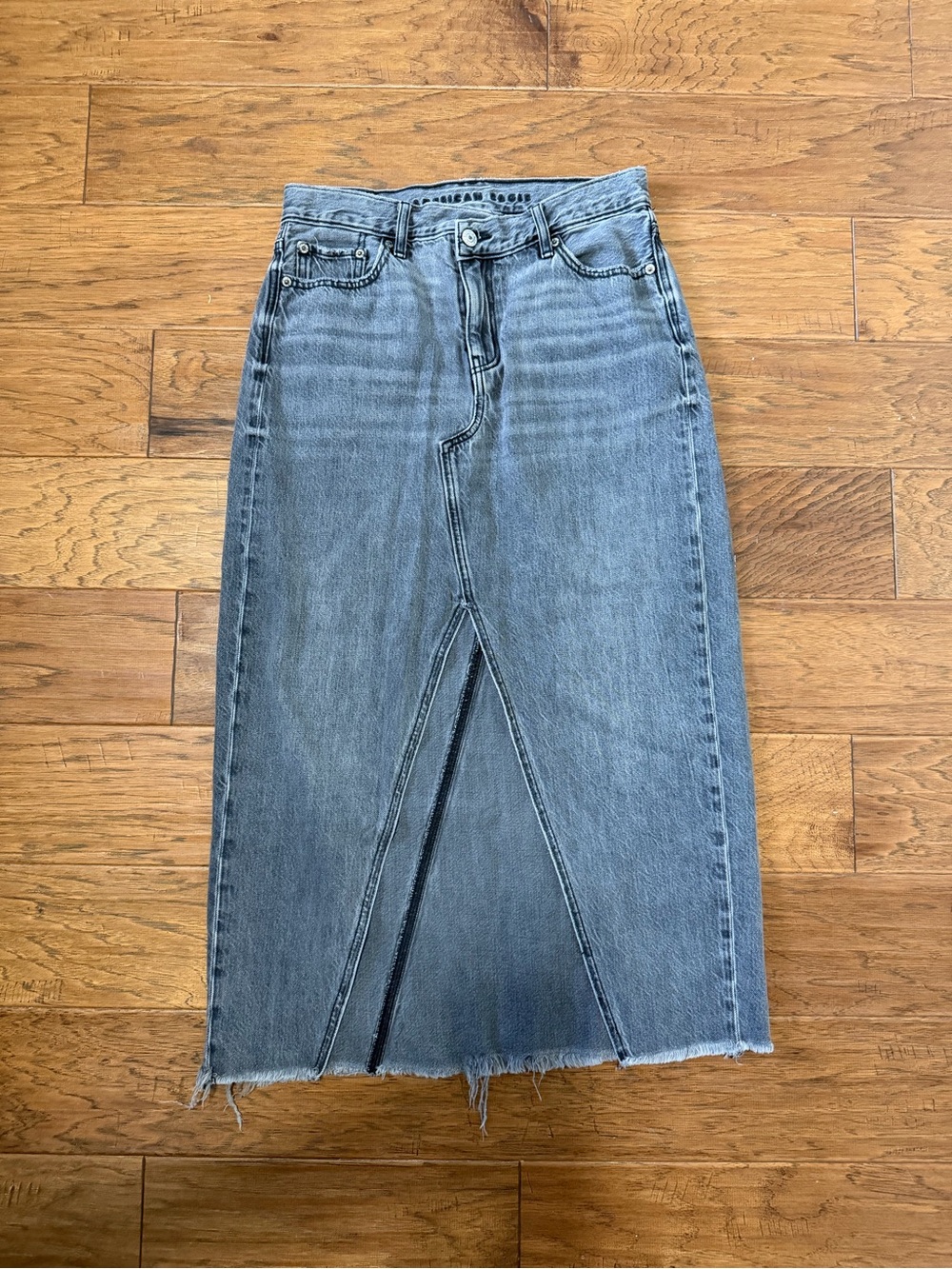 American Eagle Outfitters Faded Grey Denim Straight Skirt with Front Slit